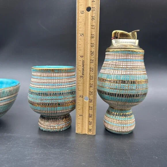 Mid Century Modern Seta SGRAFFITO Smoking Set Aldo Londi Bitossi 1950s Italy - Picture 12 of 13